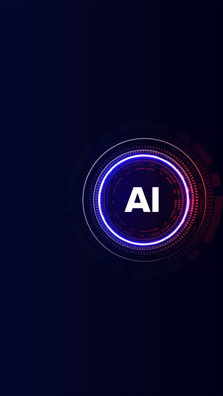 The word 'AI' is written inside a digital circle